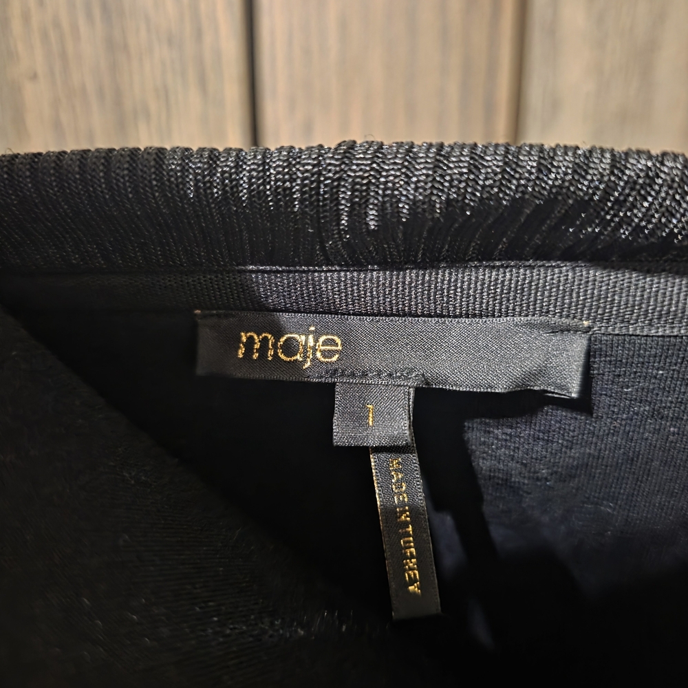 Maje Black Sweatshirt with Navy Lace-Up Ribbon Sleeves - Picture 4 of 5